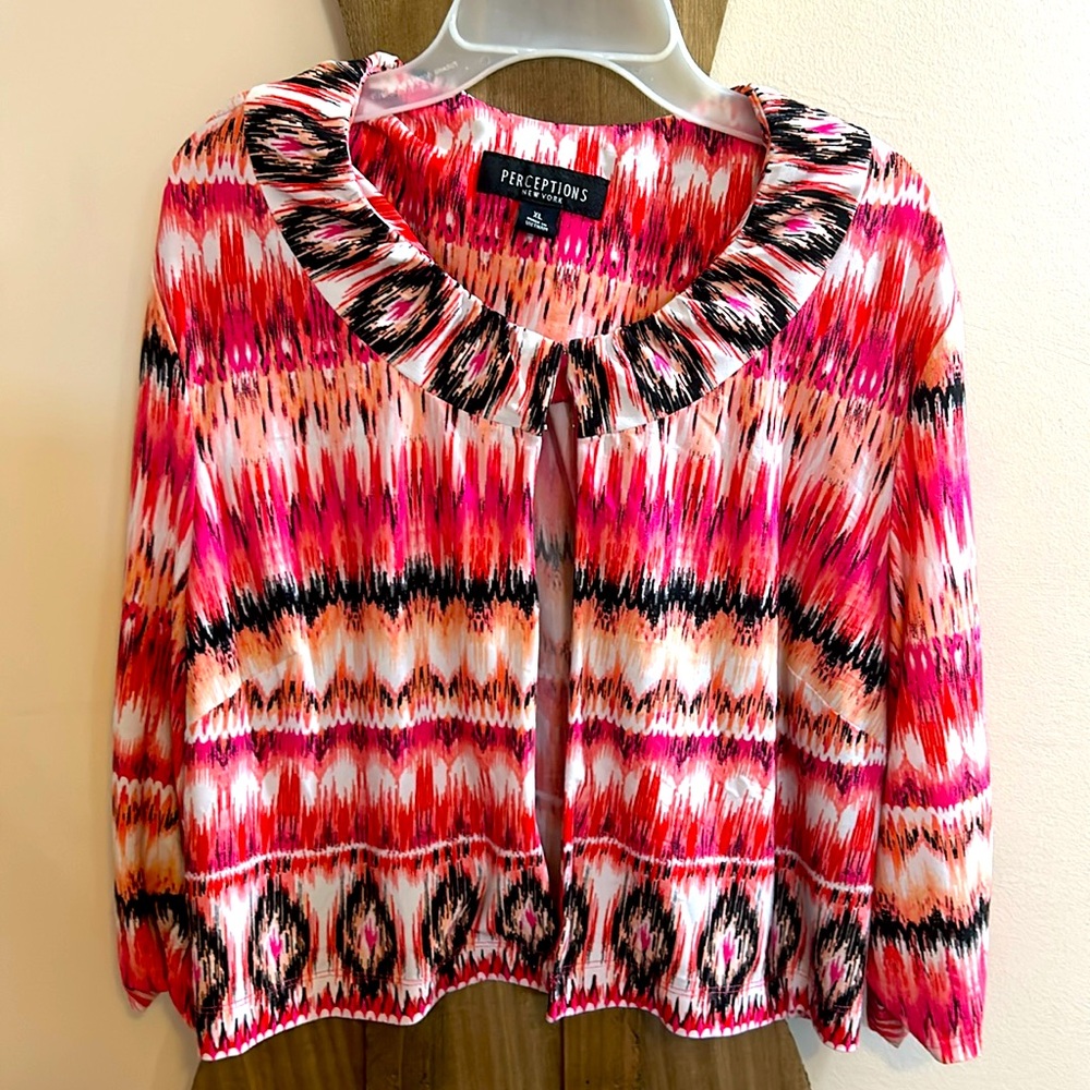 Perceptions New York XL Shrug Cover Up Hot Pink, Black, Orange and White.
